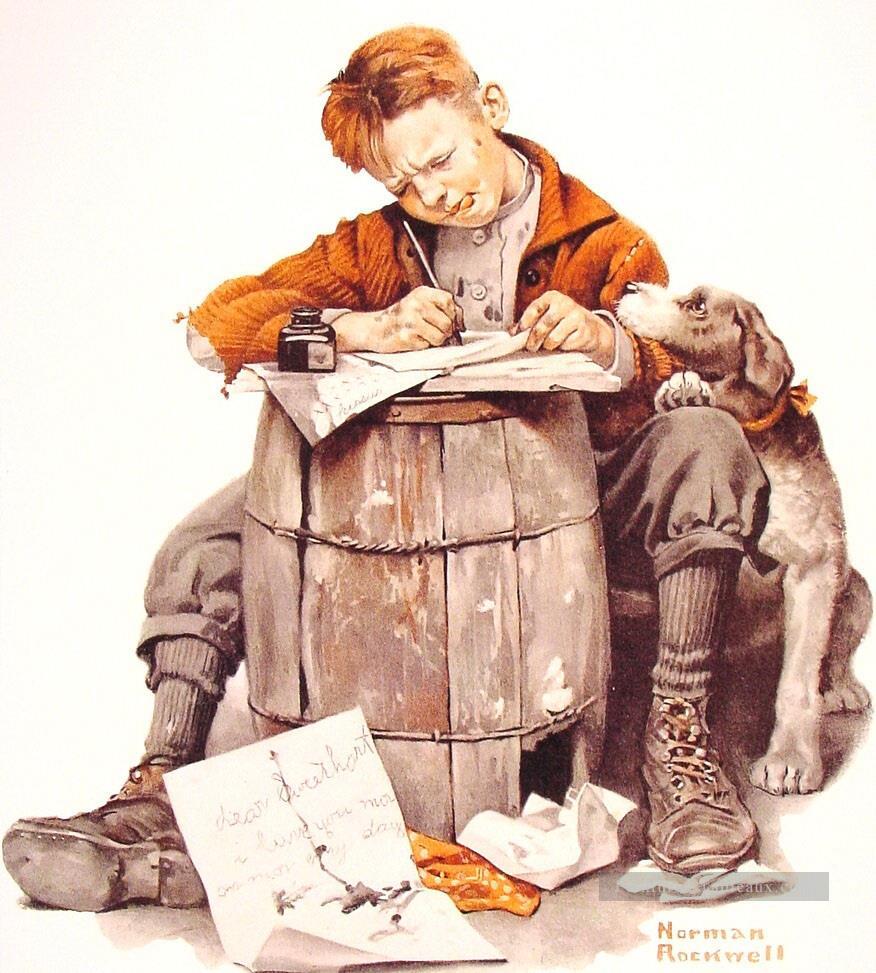 手紙を書く少年 1920 年 ノーマン ロックウェル油絵